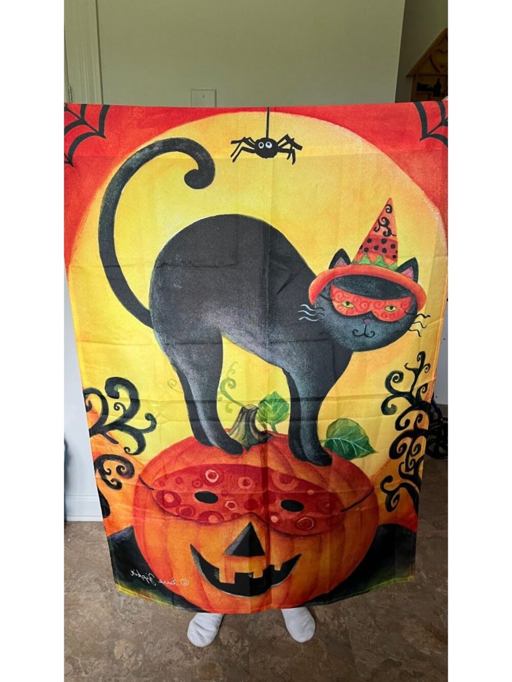 Sue Zipkin Halloween Black Cat Pumpkin Banner Wall Hanging Tapestry - Picture 5 of 5
